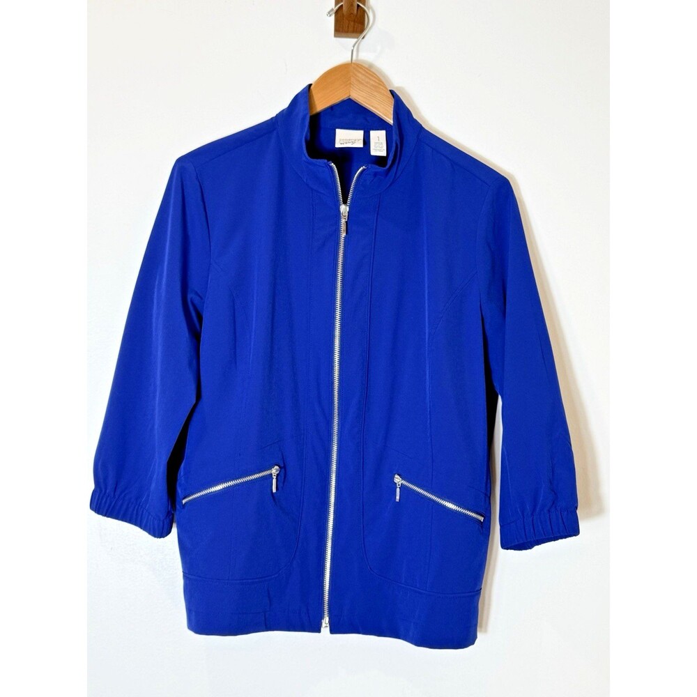 CHICOS Jacket Cobalt Blue 1 Medium Zenergy Full Zip Lightweight Neema